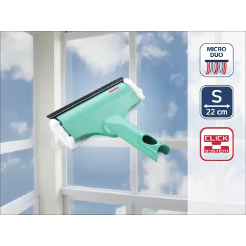 Limpiador de ventanas y marcos 3en1 Mini micro duo LEIFHEIT - cabezal de microfibra de 20 cm con escurridor integrado, compatible con Click System