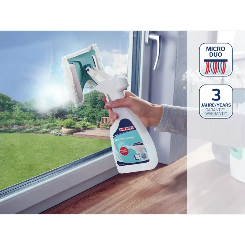 Limpiacristales concentrado LEIFHEIT con detergente, 500 ml, fórmula sin rayas para ventanas, espejos, cristales, mamparas de ducha, baldosas, compatible con aspiradores de ventanas y limpieza manual