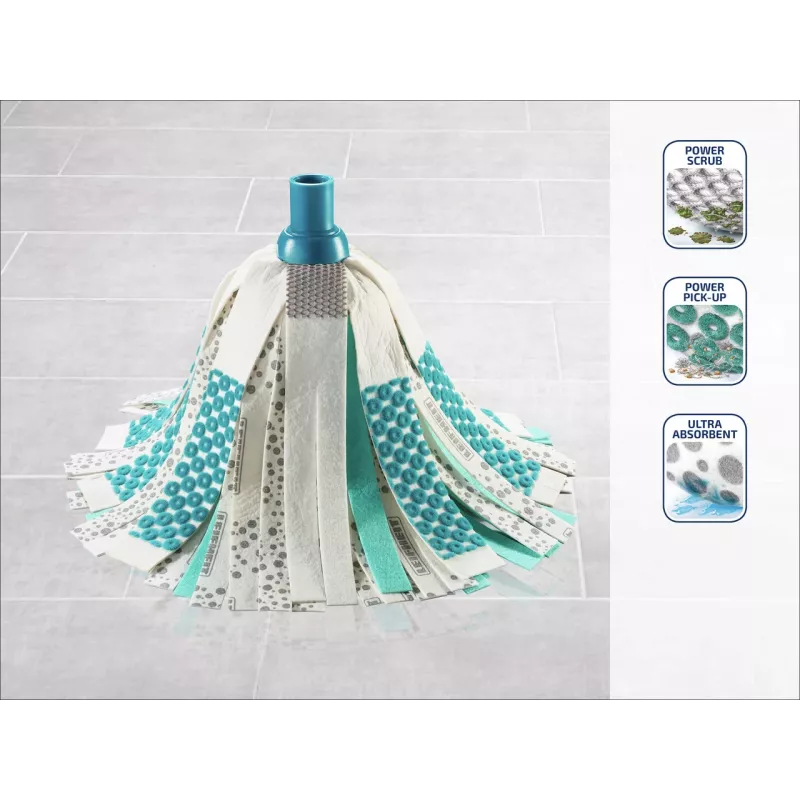 LEIFHEIT 3in1 Power Mop con tecnología Clean Twist Spin, mango telescópico, cubo de 20L, cabezal de microfibra, turquesa/blanco