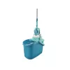 LEIFHEIT Set de limpieza de suelos Clean & Compact con mopa plana y escurridor de pedal, cubo de 8L, cabezal de microfibra, 33cm, blanco/azul