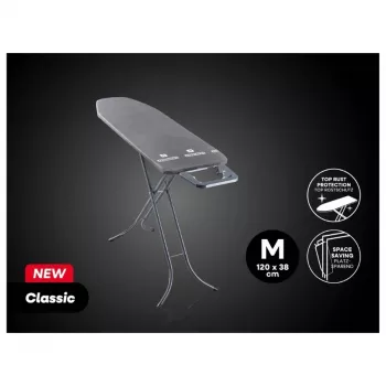 Leifheit Classic M tabla de planchar negra 120x38 cm con soporte fijo para la plancha y funda de algodón