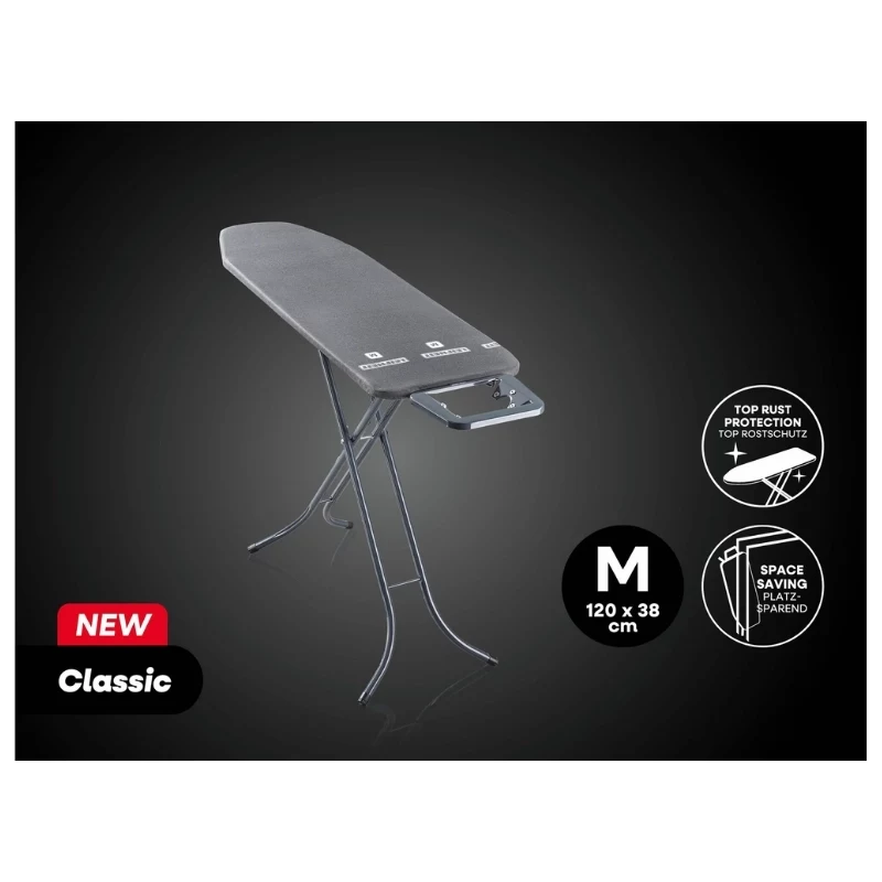 Leifheit Classic M tabla de planchar negra 120x38 cm con soporte fijo para la plancha y funda de algodón