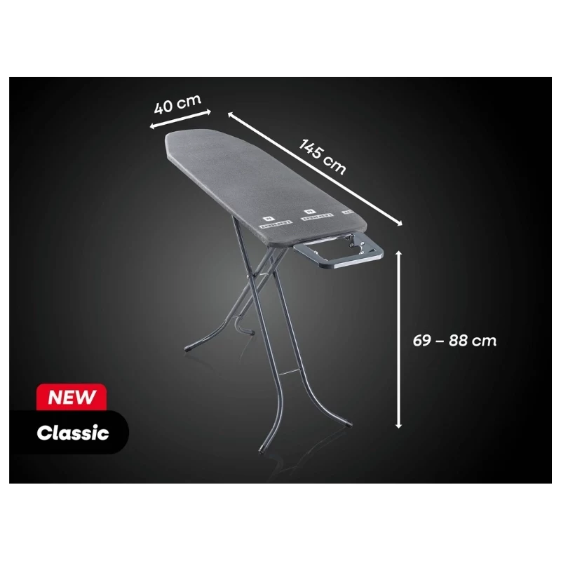 Leifheit Classic M tabla de planchar negra 120x38 cm con soporte fijo para la plancha y funda de algodón