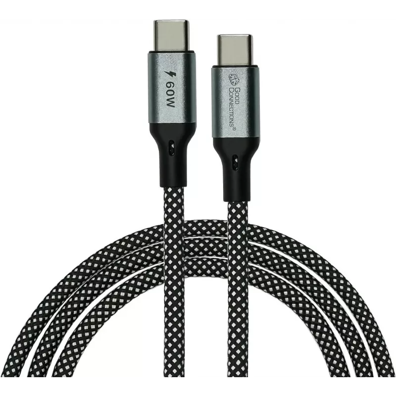 GoodConnections Cable USB 2.0 magnético en espiral 60W USB-C a USB-C, negro/blanco, 1m 2060-MT010SW