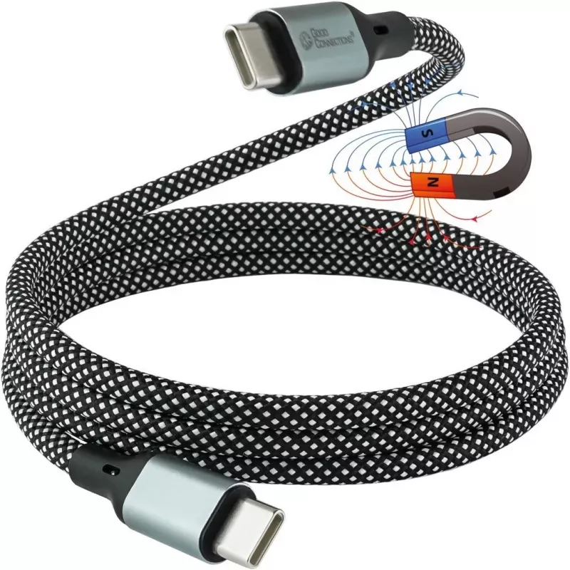 GoodConnections Cable USB 2.0 magnético en espiral 60W USB-C a USB-C, negro/blanco, 1m 2060-MT010SW