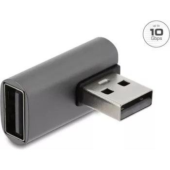 Delock adaptador USB 10 Gbps Type-A macho a Type-A hembra, acodado a la izquierda, carcasa de aluminio