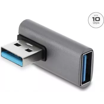 Delock adaptador USB 10 Gbps Type-A macho a Type-A hembra acodado, carcasa de aluminio