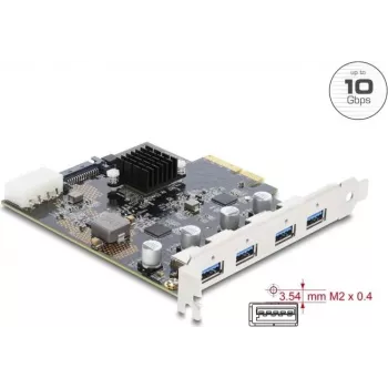 Delock tarjeta PCI Express x4 a 4 x USB 10 Gbps USB Type-A dual channel