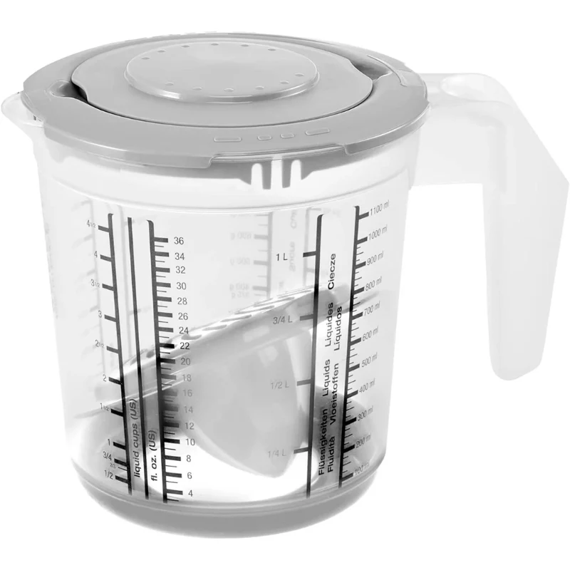 KEEEPER Matteo jarra medidora con base antideslizante y exprimidor en la tapa, 1L, transparente/gris