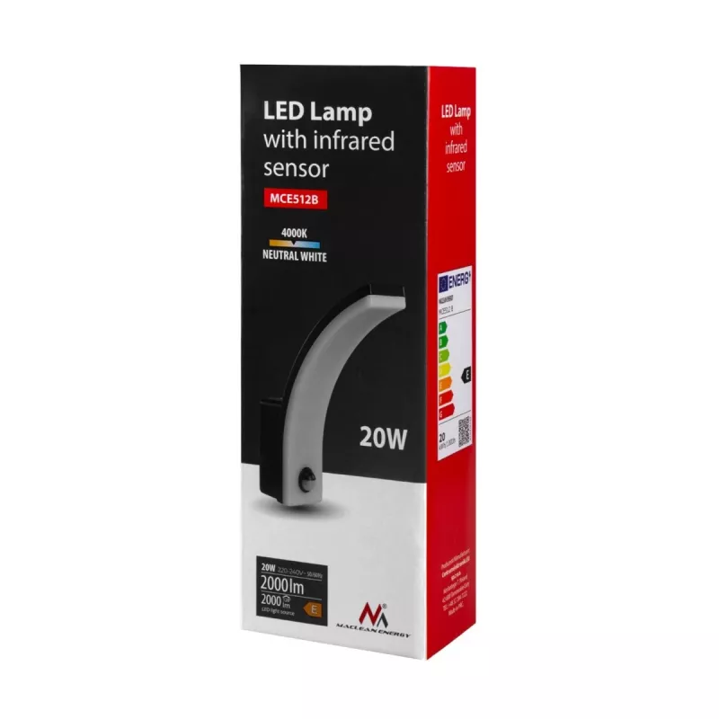 MACLEAN MCE512B lámpara LED con sensor de movimiento, 20W, 2000 lm, IP65
