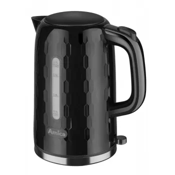 AMICA hervidor de agua KM3010 1,7L negro – hervidor inalámbrico de acero inoxidable 2200W con resistencia oculta, base 360°, apagado automático y protección contra funcionamiento en seco