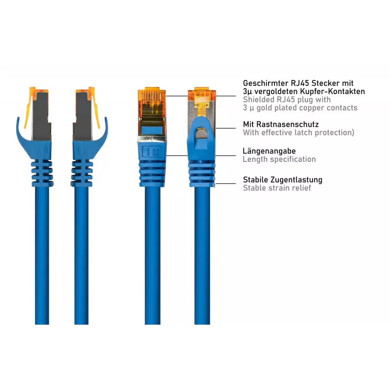 Cable de red Cat.7 S/FTP KABELMEISTER, RJ45, TPE libre de halógenos, azul, 2 m
