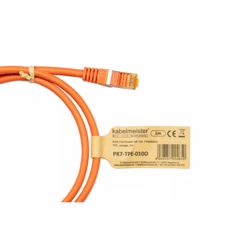 Cable de red Cat.7 S/FTP KABELMEISTER, RJ45, funda TPE, libre de halógenos, naranja, 0,25 m
