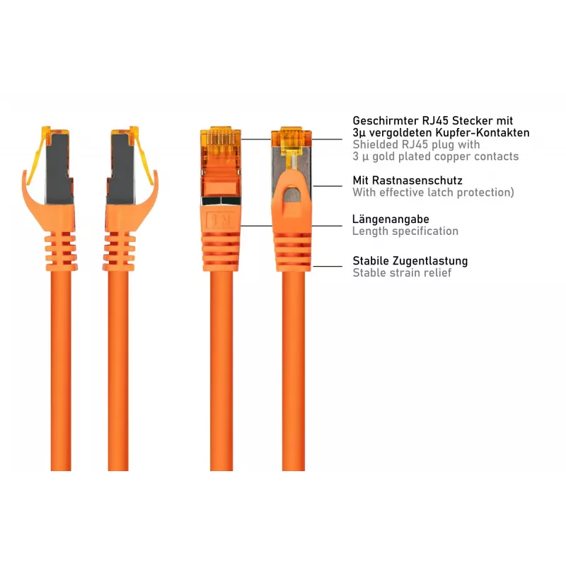 Cable de red Cat.7 S/FTP Kabelmeister, RJ45, TPE, libre de halógenos, naranja, 2 m