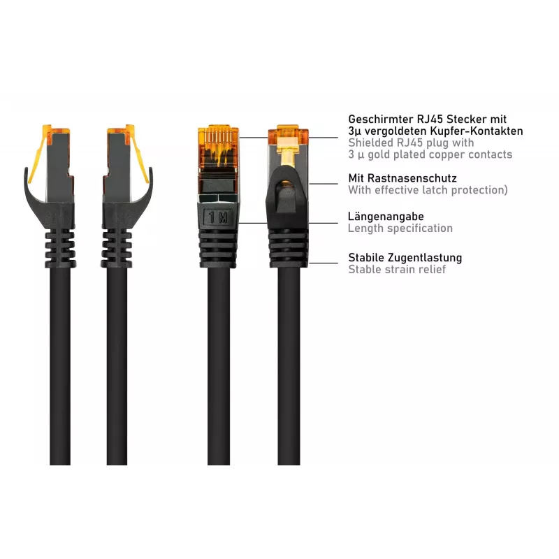 Cable de red Cat.7 S/FTP Kabelmeister RJ45, TPE libre de halógenos, negro, 15 m
