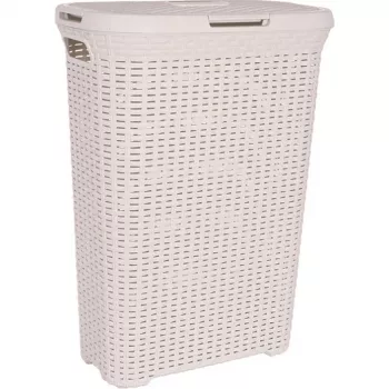 CURVER Cesto de ropa Style 40L con efecto ratán, crema, 44,8 x 26,5 x 61,5 cm