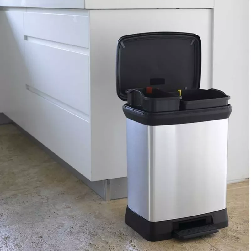 CURVER Cubo de basura con pedal Metallic Deco Bin Duo 10+18L Plata