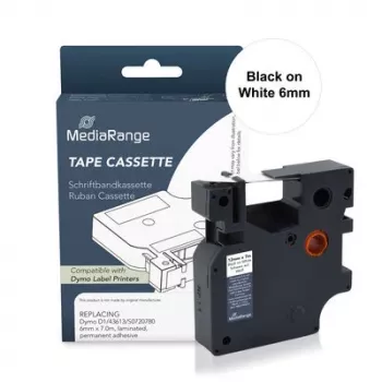 MediaRange Cartucho de cinta de rotulación D1 para Dymo 43613/S0720780, 6mm x 7m, Negro sobre Blanco