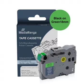 MediaRange Cinta de rotulación laminada compatible con Brother TZ-741/TZe-741 18mm 8m negro sobre verde