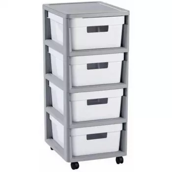 Curver Infinity torre de almacenamiento con ruedas y 4 cajones, 40 L total, gris/blanco