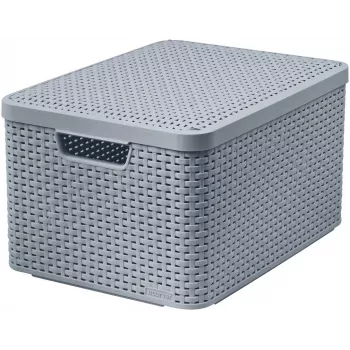 CURVER Style L caja de almacenamiento con tapa, 32L, gris claro, efecto ratán, apilable