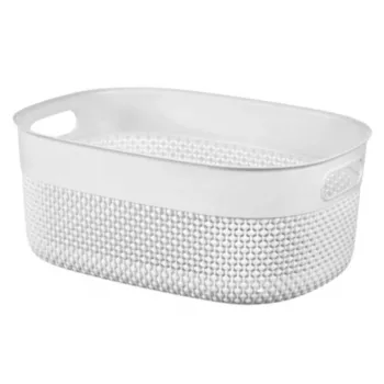 CURVER Filo M 12L Cesta de almacenamiento rectangular con asas, efecto ratán trenzado, Blanco, 38x28,5x15 cm