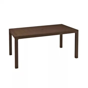 Keter Melody Mesa de jardín rectangular marrón resina protegida UV capacidad 6-8 personas montaje sin herramientas