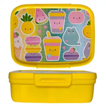CURVER Snap Box caja de almacenamiento rectangular para alimentos con separador 1,8L amarillo Kawaii