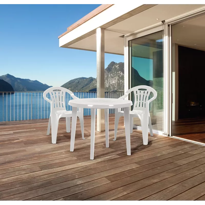 KETER Mallorca silla de jardín beige – estructura de aluminio apilable con asiento de textilene, resistente a los rayos UV e inclemencias del tiempo, capacidad de carga 110 kg