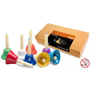 Stagg SHBSET set de 8 campanas manuales diatónicas con campanas codificadas por colores y maletín de transporte