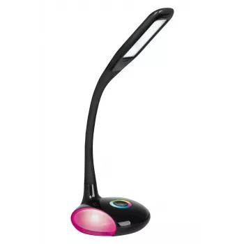 Activejet AJE-VENUS RGB lámpara de escritorio LED negra con base RGB, luz principal 7W, base RGB 3W, 400lm, 3000K/4500K/6000K, control táctil, brazo flexible