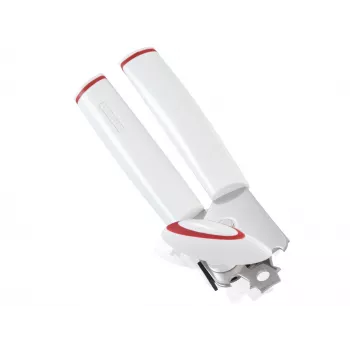 LEIFHEIT abrelatas Lifty manual Top-Cut con mango ergonómico, cuchilla de acero inoxidable, blanco/gris