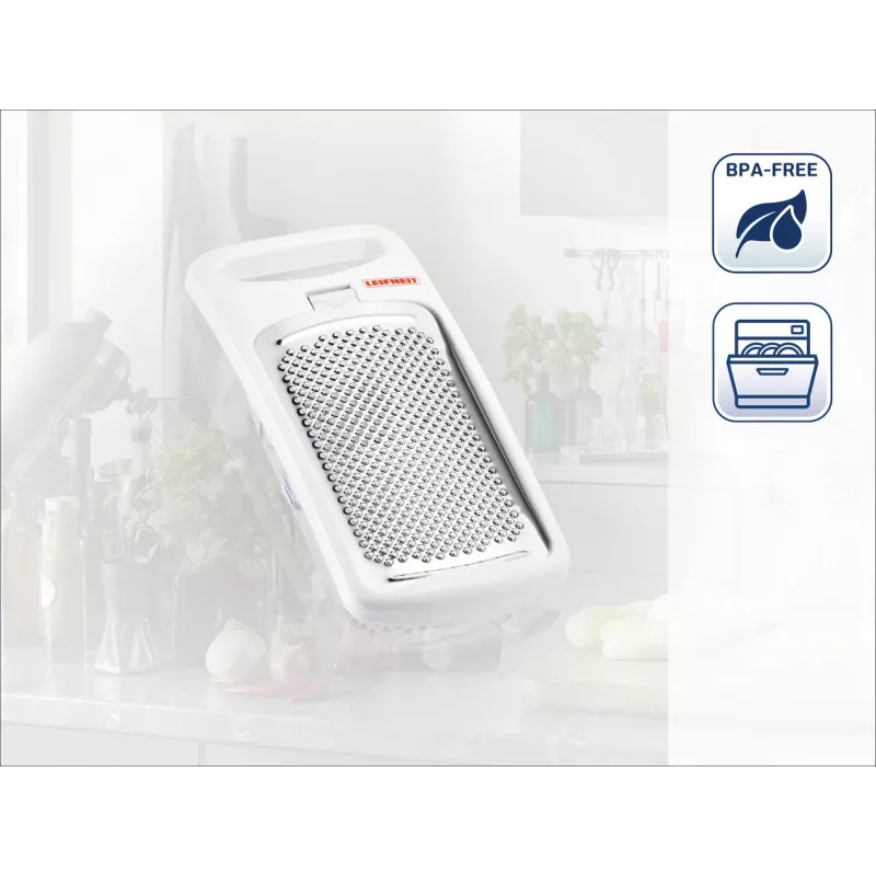 LEIFHEIT rallador de nuez moscada, ComfortLine, superficie de rallado de acero inoxidable, blanco/gris, recipiente integrado, apto para lavavajillas