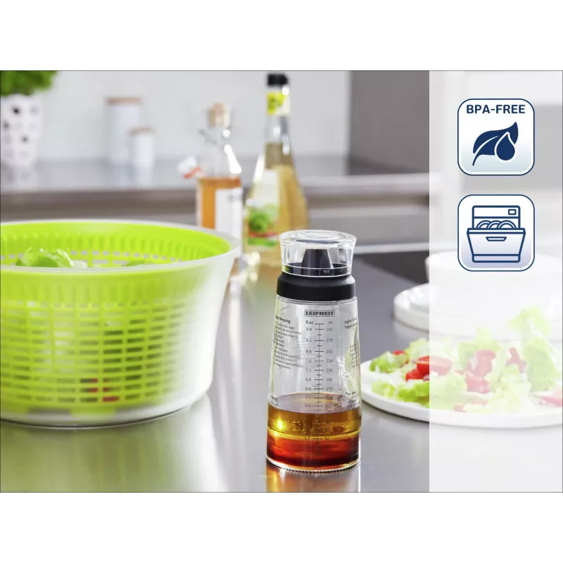 LEIFHEIT coctelera de aliño para ensalada 300 ml, transparente/verde