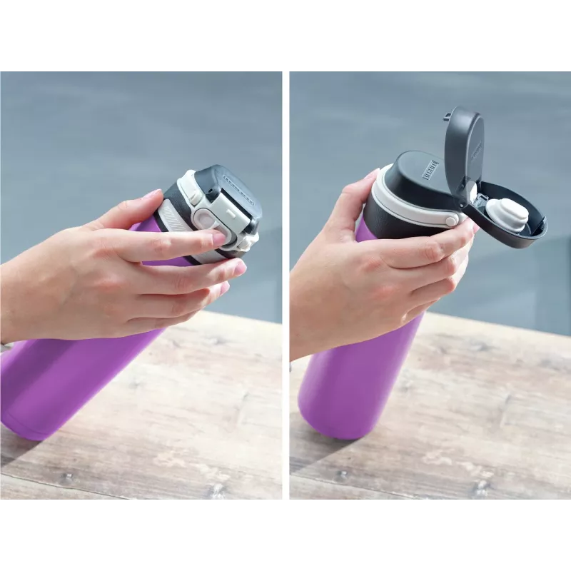 LEIFHEIT Thermos Flip 600 ml botella de acero inoxidable con aislamiento al vacío lila