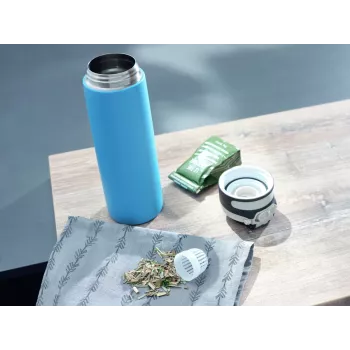 LEIFHEIT Thermos Flip 600 ml botella de acero inoxidable con aislamiento al vacío azul claro