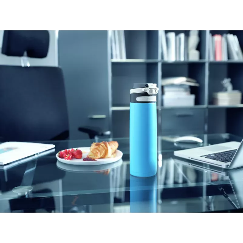 LEIFHEIT Thermos Flip 600 ml botella de acero inoxidable con aislamiento al vacío azul claro