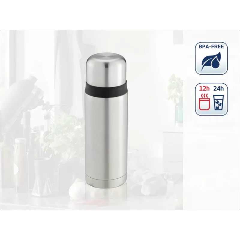 LEIFHEIT Thermos Coco 0,75L botella con aislamiento al vacío, acero inoxidable con recipiente interior de vidrio, plateada