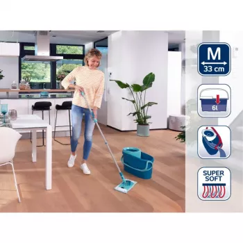 LEIFHEIT Set de limpieza de suelos Clean Twist M Ergo con Power Cleaner 1L, sistema de mopa giratoria, verde/blanco