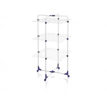 LEIFHEIT Classic Tower 270 tendedero para interior y exterior, 27 m de tendedero, plegable, 3 niveles, blanco/azul