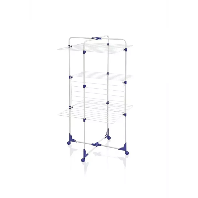 LEIFHEIT Classic Tower 270 tendedero para interior y exterior, 27 m de tendedero, plegable, 3 niveles, blanco/azul
