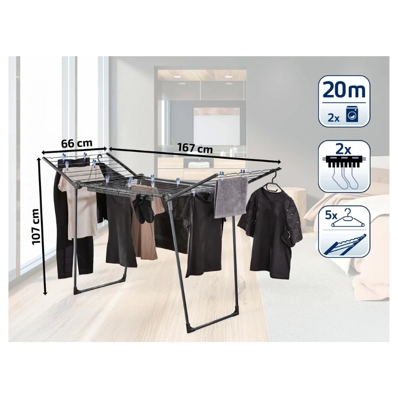 LEIFHEIT Tendedero Pegasus 200 Solid Black 20 m de cuerda plegable
