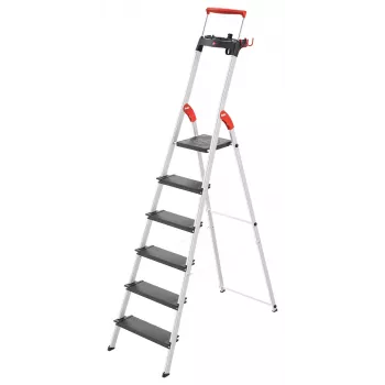 Hailo L100 TopLine 8050-607 escalera doméstica de aluminio, 6 peldaños, con bandeja multiusos