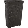CURVER Style 40L cesto de ropa con tapa abatible, efecto ratán, gris oscuro