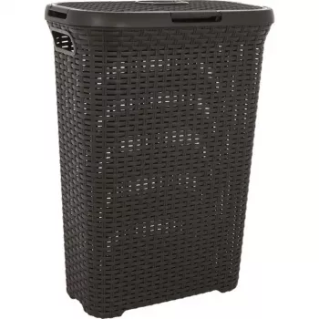 CURVER Style 40L cesto de ropa con tapa abatible, efecto ratán, gris oscuro