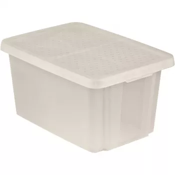 CURVER Essentials caja de almacenamiento transparente 45L con tapa, 57 x 40 x 30 cm, apilable, apta para alimentos