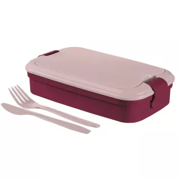 CURVER Lunch&Go recipiente rectangular para alimentos con cubiertos 1,4L morado