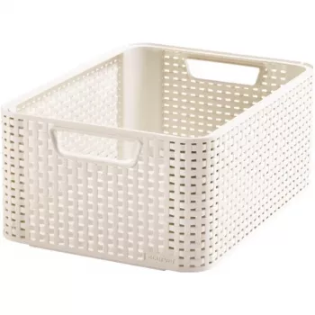 Curver Style M caja de almacenamiento 17L con tapa, efecto ratán, crema
