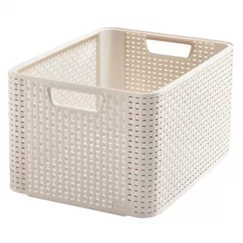 CURVER caja Style L 43,6 x 32,6 x 23 cm crema – caja de almacenamiento plegable de tela con tapa y asas, 32,7 L