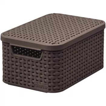 CURVER Style S caja de almacenamiento con tapa, 29,1 x 19,8 x 14,2 cm, marrón oscuro, 8,18 L, plegable, asa con ojales metálicos